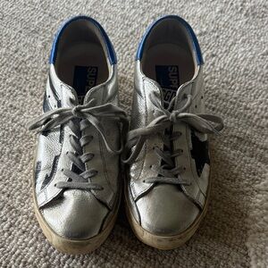 Golden Goose Silver Sneakers with Blue Accents